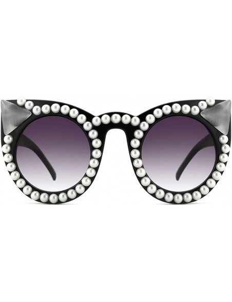 Sport Oversized Sunglasses for Women Handmade Jeweled Cateye Rectangle Sunglasses - 02-pearl - C81824ATZ57 $26.42