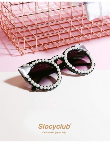 Sport Oversized Sunglasses for Women Handmade Jeweled Cateye Rectangle Sunglasses - 02-pearl - C81824ATZ57 $26.42