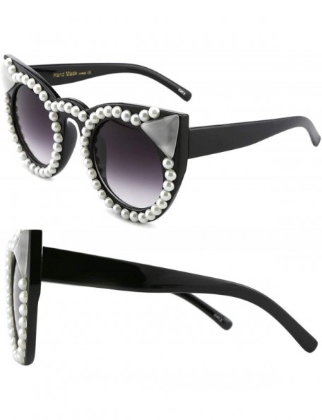 Sport Oversized Sunglasses for Women Handmade Jeweled Cateye Rectangle Sunglasses - 02-pearl - C81824ATZ57 $26.42