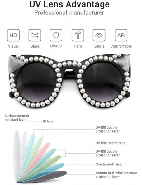 Sport Oversized Sunglasses for Women Handmade Jeweled Cateye Rectangle Sunglasses - 02-pearl - C81824ATZ57 $26.42