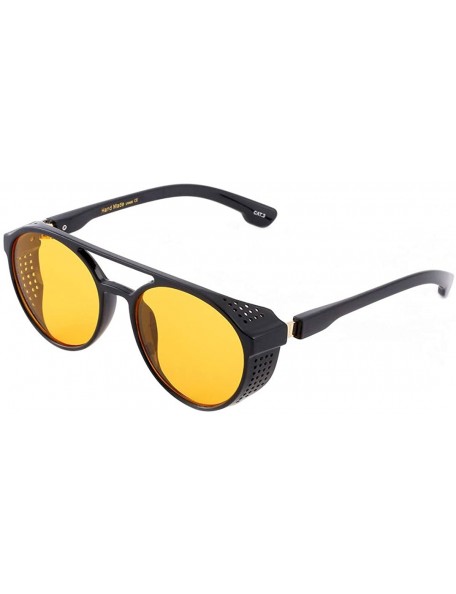 Round Vintage Round Steampunk Sunglasses with Side Shields Gothic Sunglasses for Men Women UV400 Protection - Yellow - C818L3...