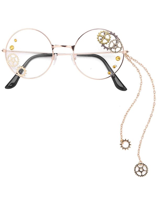 Round Steampunk Round Glasses Frame Gothic Punk Gear Chain Eyeglasses Spectacles Eyewear Halloween Cosplay Accessories - CJ19...