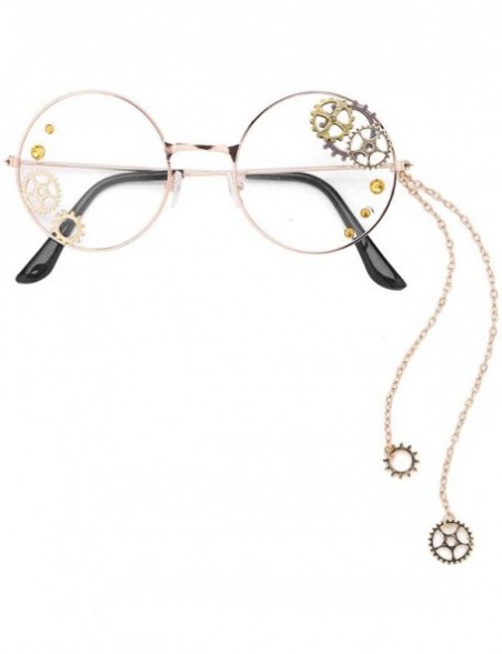 Round Steampunk Round Glasses Frame Gothic Punk Gear Chain Eyeglasses Spectacles Eyewear Halloween Cosplay Accessories - CJ19...