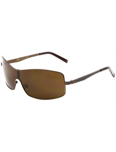 Shield Color Temple Curved Rectangular Shield Lens Sunglasses - Brown - CU199GA7MEX $22.06