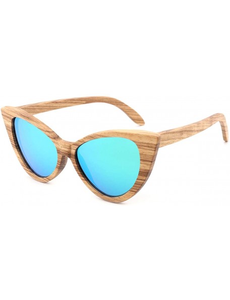 Oversized Sunglasses Solid Handmade Bamboo Wood Sunglasses For Men & Women with Polarized Lenses CH3034 - Light Blue - CG18Y8...