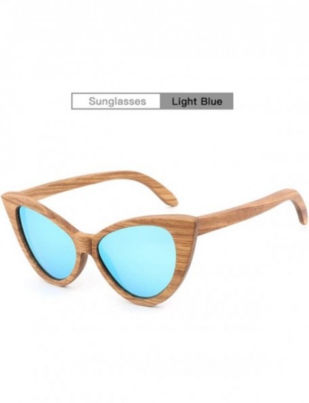 Oversized Sunglasses Solid Handmade Bamboo Wood Sunglasses For Men & Women with Polarized Lenses CH3034 - Light Blue - CG18Y8...