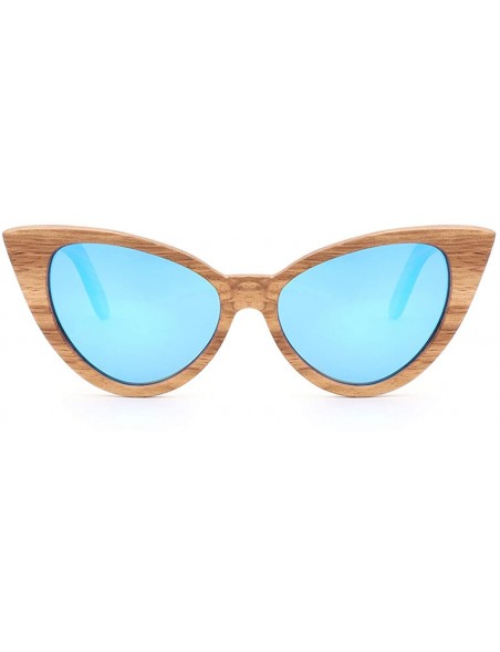 Oversized Sunglasses Solid Handmade Bamboo Wood Sunglasses For Men & Women with Polarized Lenses CH3034 - Light Blue - CG18Y8...