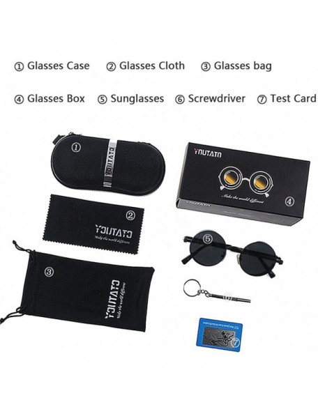 Round Polarized Sunglasses UV Protection-Retro Round Sunglasses for Women Men - Black Frame/Black Gray Len - CT199MRZDK5 $10.06
