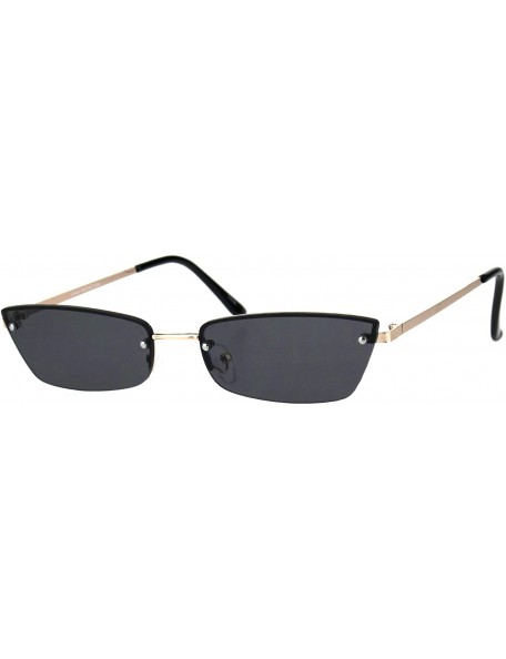 Rimless Womens Half Rim Rimless Style Sunglasses Chic Skinny Rectangular Shades - Gold (Black) - CT18O59WDIS $12.34