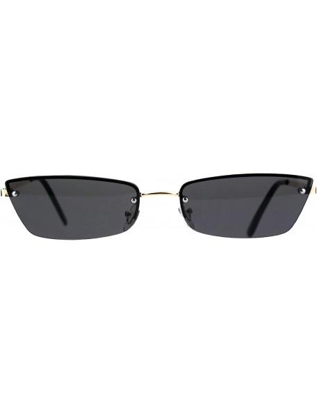 Rimless Womens Half Rim Rimless Style Sunglasses Chic Skinny Rectangular Shades - Gold (Black) - CT18O59WDIS $12.34