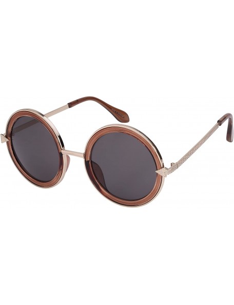 Oversized Oversized Round Circle Metal Sunglasses with Gradient Lens 25102-AP - Clear Brown - CS188HHTAKW $18.22