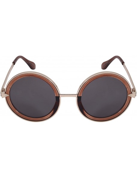 Oversized Oversized Round Circle Metal Sunglasses with Gradient Lens 25102-AP - Clear Brown - CS188HHTAKW $9.98