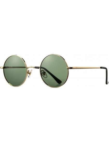 Round Retro Small Round Polarized Sunglasses for Men Women John Lennon Style - C4 Gold Frame/G15 Green Lens - C318A4SAWS5 $12.06