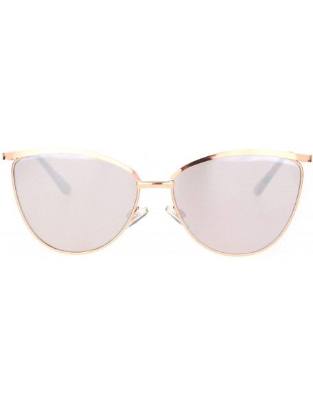 Cat Eye Womens Luxury Metal Rim Cat Eye Designer Fashion Sunglasses - Rose Gold Silver Mirror - CL18OCZH665 $22.64