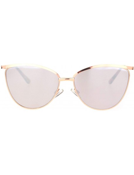 Cat Eye Womens Luxury Metal Rim Cat Eye Designer Fashion Sunglasses - Rose Gold Silver Mirror - CL18OCZH665 $11.62