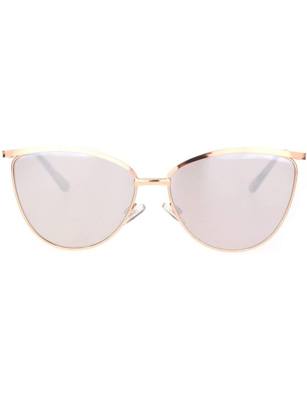 Cat Eye Womens Luxury Metal Rim Cat Eye Designer Fashion Sunglasses - Rose Gold Silver Mirror - CL18OCZH665 $11.62