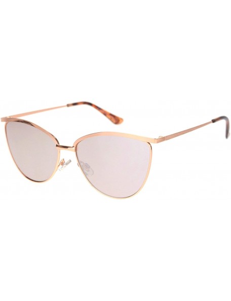 Cat Eye Womens Luxury Metal Rim Cat Eye Designer Fashion Sunglasses - Rose Gold Silver Mirror - CL18OCZH665 $11.62
