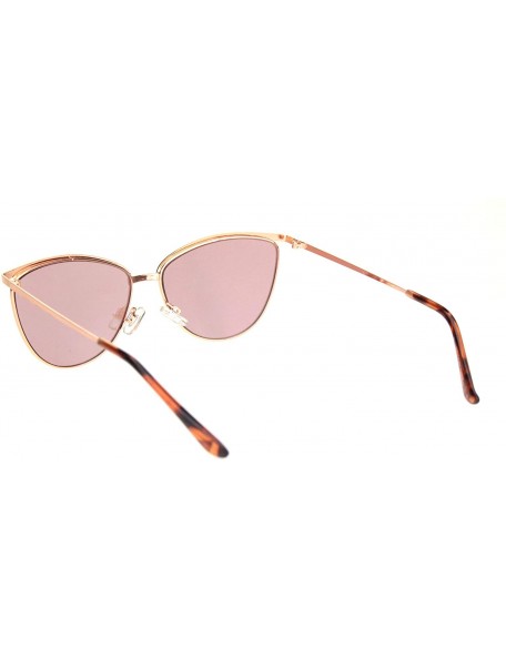 Cat Eye Womens Luxury Metal Rim Cat Eye Designer Fashion Sunglasses - Rose Gold Silver Mirror - CL18OCZH665 $11.62