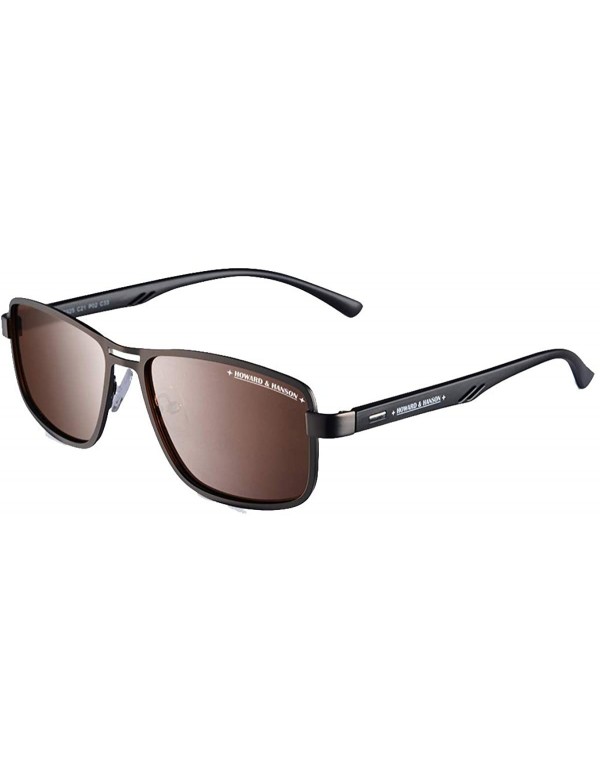 Aviator Rectangular Polarized Sunglasses HOWARD HANSON - Grey Frame + Brown Lens - CJ1929WK6E9 $21.61