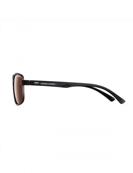 Aviator Rectangular Polarized Sunglasses HOWARD HANSON - Grey Frame + Brown Lens - CJ1929WK6E9 $21.61
