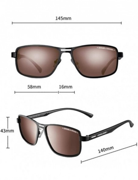 Aviator Rectangular Polarized Sunglasses HOWARD HANSON - Grey Frame + Brown Lens - CJ1929WK6E9 $21.61