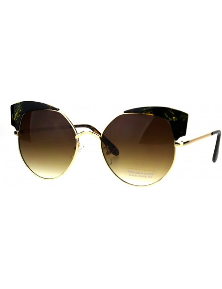 Cat Eye Womens Horned Oversize Metal Rim Cat Eye Diva Sunglasses - Tortoise Brown - CP18635C90M $12.10