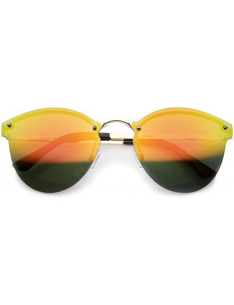 Rimless Womens Fashion Iridescent Lens Rimless Metal Temple Cat Eye Sunglasses - Gold-tortoise / Yellow-orange Mirror - CM12G...