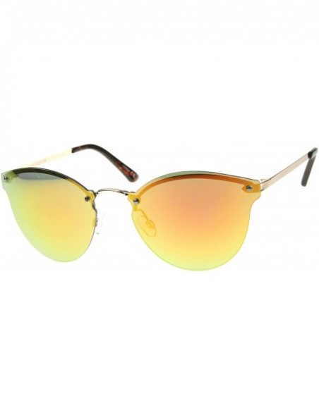 Rimless Womens Fashion Iridescent Lens Rimless Metal Temple Cat Eye Sunglasses - Gold-tortoise / Yellow-orange Mirror - CM12G...