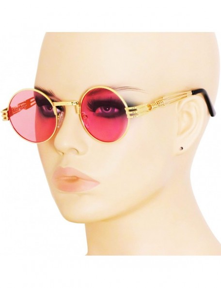 Round John Lennon Round Sunglasses Steampunk Metal Spring Frame Clear Lens Color - Gold/Pink Lens - C718RMGXUOM $11.26