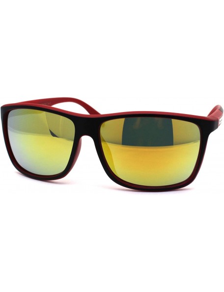 Sport Mens Mirror Lens Oversize Sport Horn Rim Sunglasses - Black Red Orange Mirror - CL1979YAAK4 $23.14
