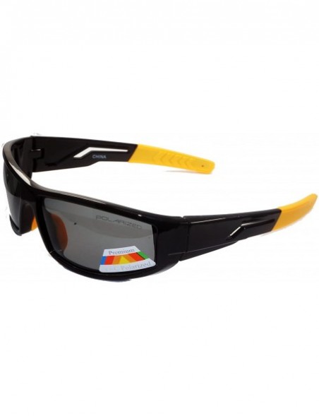 Wrap Polarized Lens Sports Sunglasses - C398PL-Blk-Red - Black-yellow - C518C3ENY5W $13.39