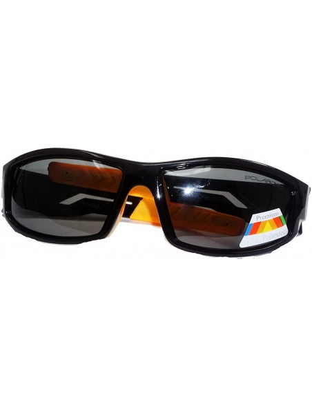Wrap Polarized Lens Sports Sunglasses - C398PL-Blk-Red - Black-yellow - C518C3ENY5W $13.39
