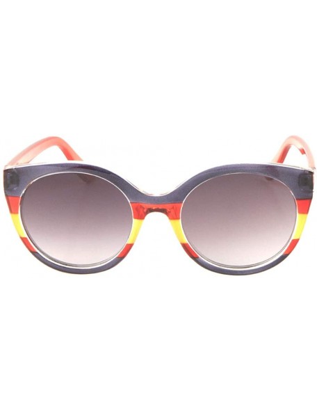 Cat Eye Three Color Line Crystal Round Cat Eye Sunglasses - Purple Red - CE1983ID47H $11.66