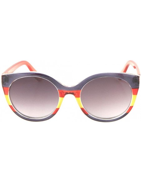 Cat Eye Three Color Line Crystal Round Cat Eye Sunglasses - Purple Red - CE1983ID47H $11.66