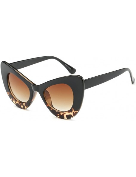 Cat Eye Womens Cat Eye Retro Eyewear Oversized Bold Rim Round Cateye Sunglasses - Black Leopard Grain Gradient Tea - CI18E325...