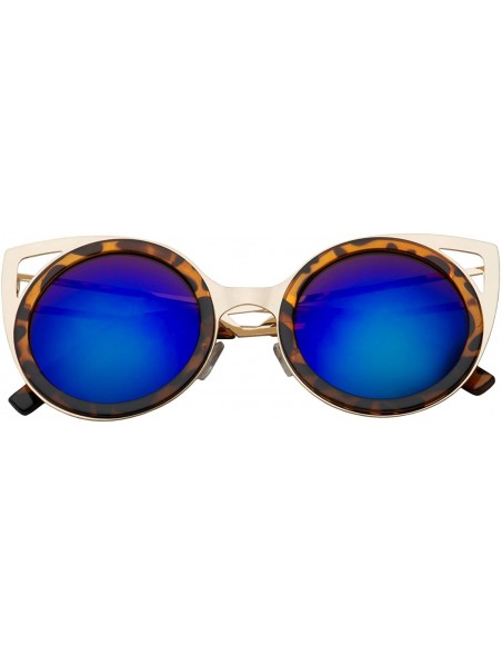 Cat Eye Women's Oversized Round Metal Tip Cat Eye Sunglasses Shades - Tortoise - Blue/Green Mirror - CL12EPM95ER $9.35