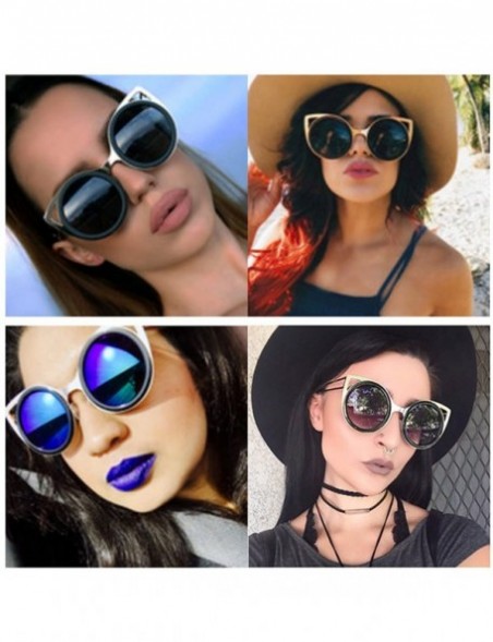 Cat Eye Women's Oversized Round Metal Tip Cat Eye Sunglasses Shades - Tortoise - Blue/Green Mirror - CL12EPM95ER $9.35