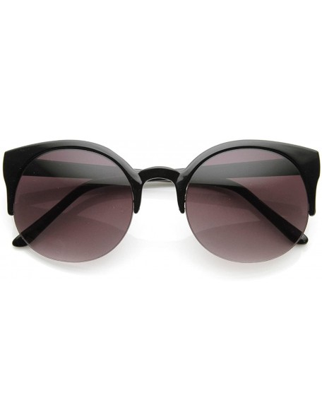 Round Retro Half Frame Semi-Rimless P3 Round Horn Rimmed Sunglasses (Shiny Black) - CX11G5MJFX7 $10.13