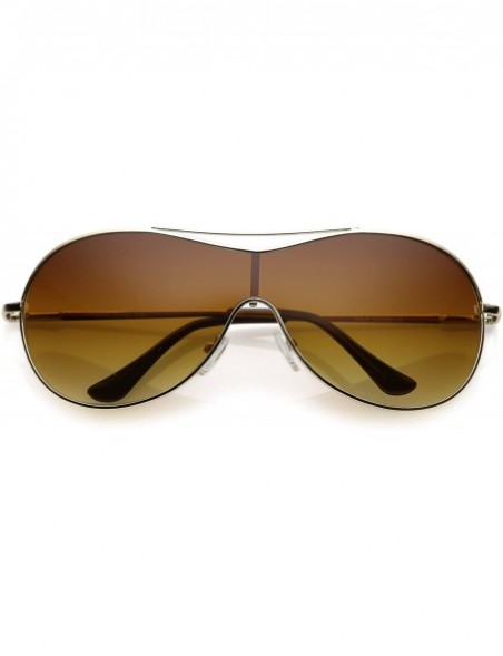 Shield Futuristic Oversize Crossbar Metal Frame Mono Lens Shield Sunglasses 75mm - Gold / Amber - C0184S4H0CZ $11.51