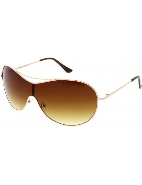 Shield Futuristic Oversize Crossbar Metal Frame Mono Lens Shield Sunglasses 75mm - Gold / Amber - C0184S4H0CZ $11.51
