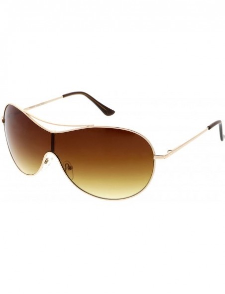 Shield Futuristic Oversize Crossbar Metal Frame Mono Lens Shield Sunglasses 75mm - Gold / Amber - C0184S4H0CZ $11.51