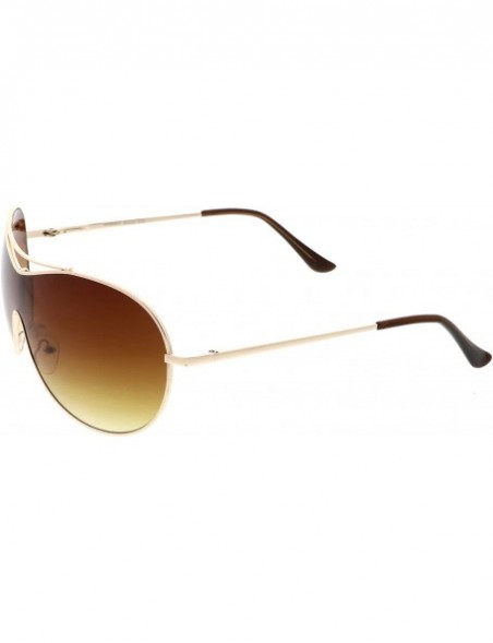 Shield Futuristic Oversize Crossbar Metal Frame Mono Lens Shield Sunglasses 75mm - Gold / Amber - C0184S4H0CZ $11.51