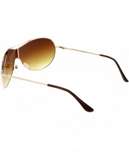 Shield Futuristic Oversize Crossbar Metal Frame Mono Lens Shield Sunglasses 75mm - Gold / Amber - C0184S4H0CZ $11.51