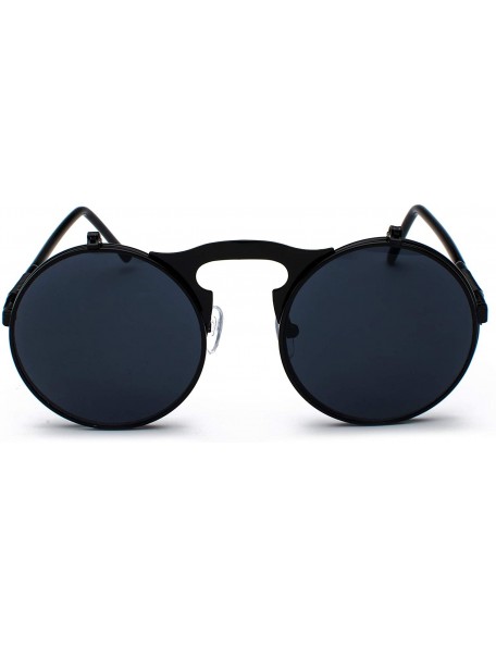 Round Vintage John Lennon Sunglasses Flip Up Round Lens Metal Frame - Black Frame/Black Lens - CF18XN44WN4 $13.08