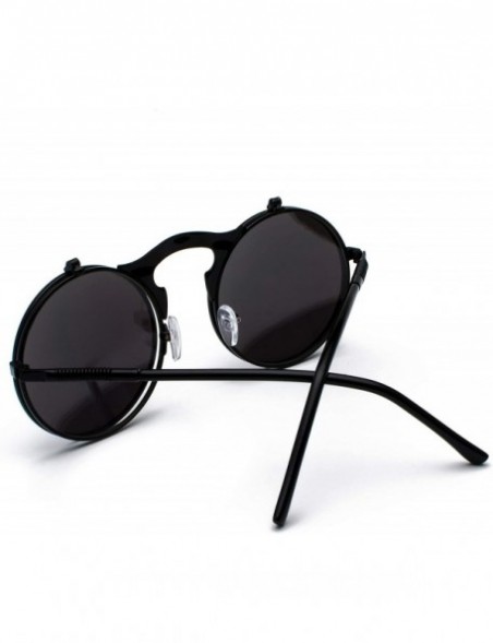 Round Vintage John Lennon Sunglasses Flip Up Round Lens Metal Frame - Black Frame/Black Lens - CF18XN44WN4 $13.08