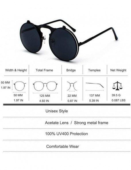 Round Vintage John Lennon Sunglasses Flip Up Round Lens Metal Frame - Black Frame/Black Lens - CF18XN44WN4 $13.08