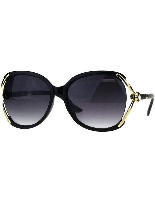 Square Womens Fashion Sunglasses Rhinestone Flower Accent Designer Style - Black - CB18H3NSLET $8.55