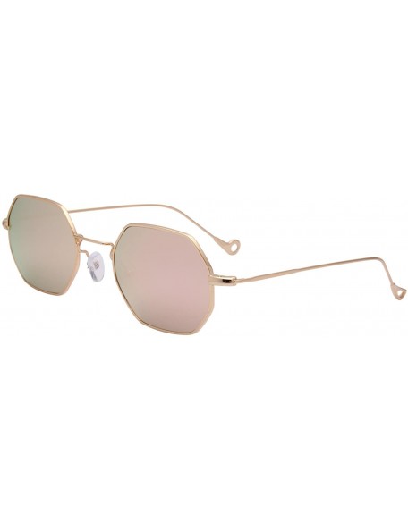 Square Classis Small Square Metal Frame Sunglasses LS7674 - Gold Frame Mirrored Pink Lenses - C3182RYEQ6N $20.26