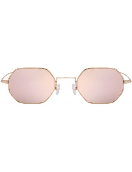 Square Classis Small Square Metal Frame Sunglasses LS7674 - Gold Frame Mirrored Pink Lenses - C3182RYEQ6N $20.26