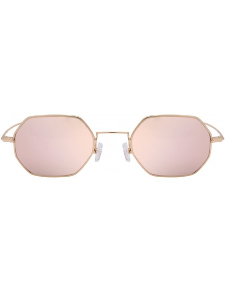 Square Classis Small Square Metal Frame Sunglasses LS7674 - Gold Frame Mirrored Pink Lenses - C3182RYEQ6N $20.26